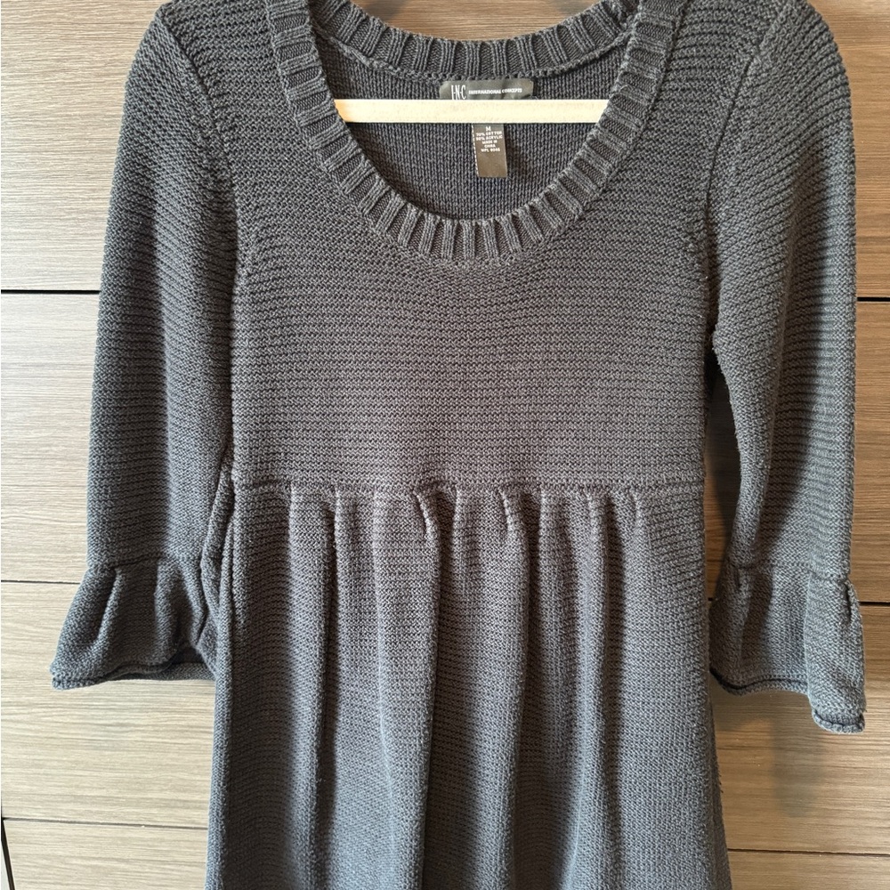 INC International Concepts Charcoal Scoop-Neck Knit Dress with Ruffle Sleeves